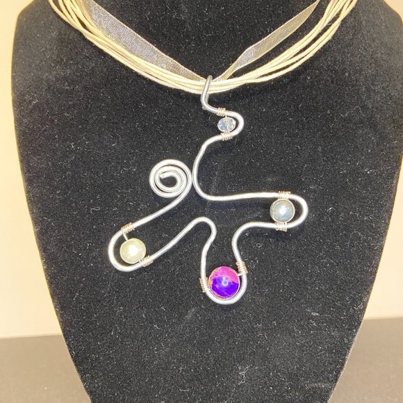 Artisan Created Hammered Stainless Steel with Jasper, Silver Plated and Crystal - Picture 10 of 12